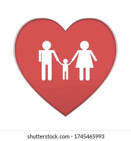 Family concept in Heart paper art background .