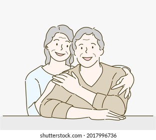 Family concept, husband and wife embracing hugging, spending time together. Hand drawn in thin line style, vector illustrations.