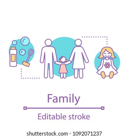 Family concept icon. Parenthood idea thin line illustration. Mother, father and toddler daughter. Vector isolated outline drawing. Editable stroke
