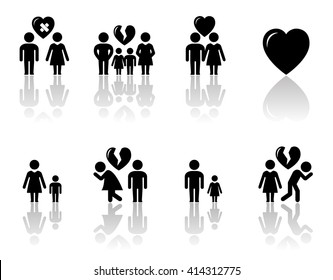 Family Concept Icons With Mirror Reflection Silhouette