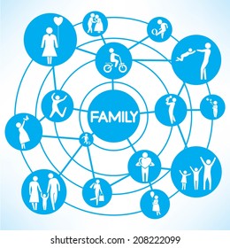 family concept info graphic network with blue theme