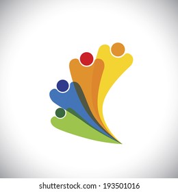 family concept vector - bonding of family members by love. This colorful graphic can also represent icons of father, mother and children being together, happy, cheerful & supporting each other