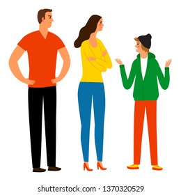 Family conflict between parents and a boy teenager. Cartoon illustration for your design.