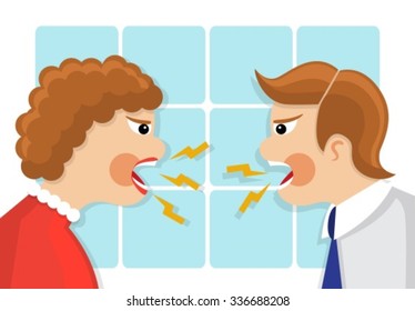 family conflict. Man and woman stand in front of each other and loudly cursing