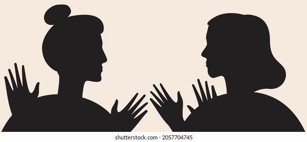 Family Conflict, Stress Of People. Silhouette Vector Stock Illustration. Relationship Problems, Stress In A Couple. Mother And Daughter Argue. Family Conflict. Silhouette Illustration