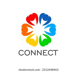 Family connect people together icon, teamwork or union and community. Vector emblem, vibrant flower of interconnected human figures, symbolizing unity, diversity, team collaboration and relationships