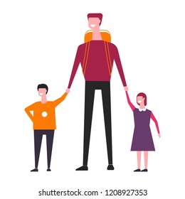 Family consisting of father and children, male caring for kids