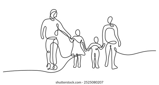 Family continuous one line drawing. Parenting concept. Vector illustration minimalist background.