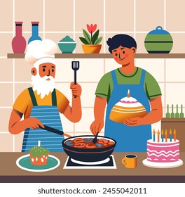 Family Cooking Together Illustration vector