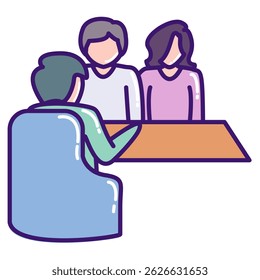 Family Counseling icon represented by Family, Counseler Lineal Color style.