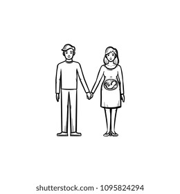 Family couple expecting a baby hand drawn outline doodle icon. Loving husband and pregnant wife vector sketch illustration for print, web, mobile and infographics isolated on white background.