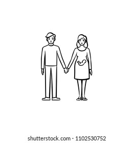 Family couple expecting a baby hand drawn outline doodle icon. Happy husband and pregnant wife vector sketch illustration for print, web, mobile and infographics isolated on white background.