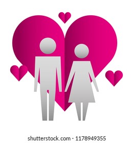 family couple with hearts silhouette
