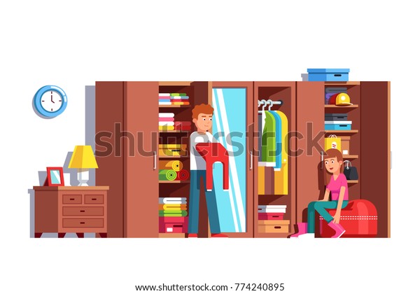 Family Couple Husband Wife Getting Dressed Stock Vector (Royalty Free ...