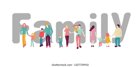 Family Couple with kids. set of family for a walk. Young family with two children.