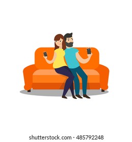 Family Couple makes a Selfie on photo camera. Cartoon Flat Design Style. Selfies people set portreit shot man, woman. Modern family smile Vector illustration