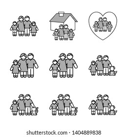 Family, Couple, Pets and Childs Dots Icon Set