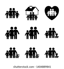 Family, Couple, Pets and Childs Glyphs Icon Set