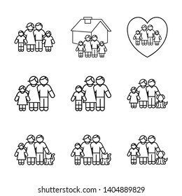 Family, Couple, Pets and Childs Line Icon Set