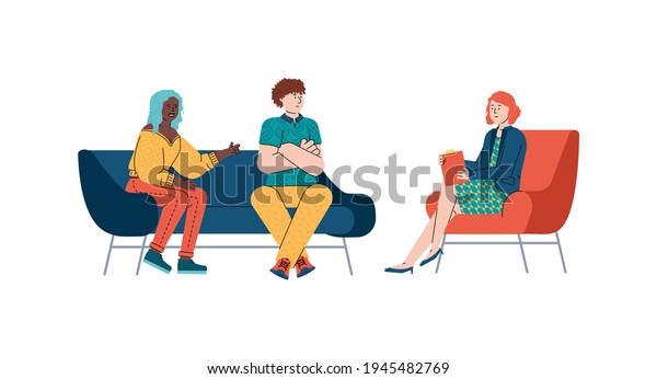 Family Couple Psychologist Session Flat Cartoon Stock Vector (Royalty ...