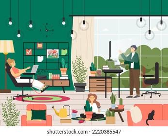 Family couple working at home office vector