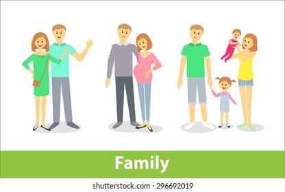 Family. Couples with children. Vector characters in cartoon style