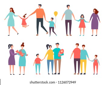 Family couples. Non traditional family homosexual couples male, female. Vector gay couple, family lgbt with kid illustration