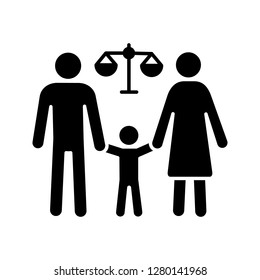 Family Court Glyph Icon. Silhouette Symbol. Child Custody. Family Law Proceedings. Divorce Mediation, Legal Separation. Negative Space. Vector Isolated Illustration
