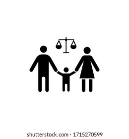 Family Court Glyph Icon. Silhouette Symbol. Child Custody. Family Law Proceedings. Divorce Mediation, Legal Separation. Negative Space. Vector Isolated Illustration