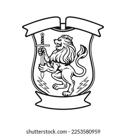 family crest lion icon vector illustration