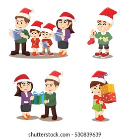 family cristmas again cartoon set