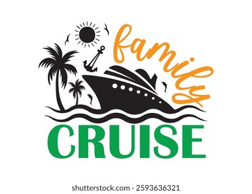 Family Cruise vector For Print, Family Cruise Clipart, Family Cruise Illustration