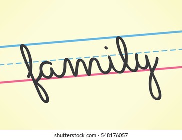 Family cursive word handwritten in children education style. Idea - School of family relationships, problems concept.