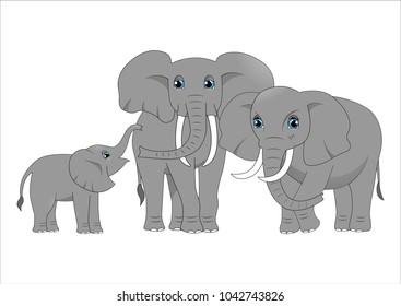 Family of cute cartoon elephants