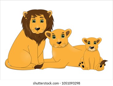 Family of cute cartoon lions