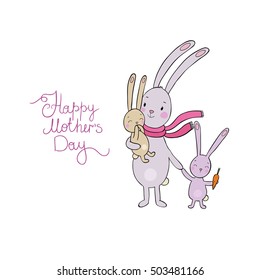 Family of cute cartoon rabbits. Funny animals. isolated objects on white background. Vector illustration. Happy mother's day