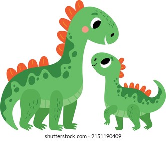 Family of cute dinosaurs. mom and baby