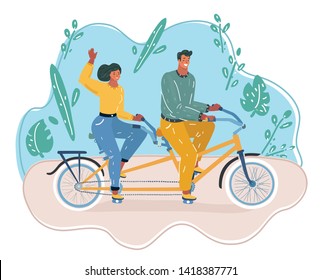 Family Cycle, Poster with Family Riding Tandem Bicycle Outdoor Activity Concept