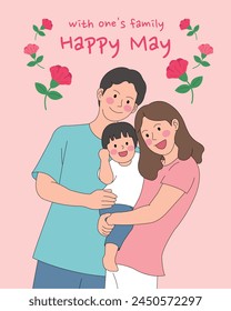 Familia, Papá, Mamá, Hija, Hijo, Ilustración, Familia Luna, Flor, Forsythias, Flores de cerezo