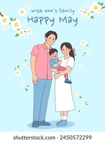 Familia, Papá, Mamá, Hija, Hijo, Ilustración, Familia Luna, Flor, Forsythias, Flores de cerezo