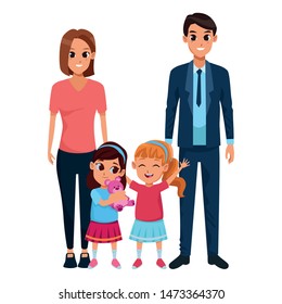 Family dad and mom with girls playing with teddy vector illustration graphic design