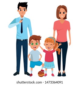 Family dad and mom with little daughter and son playing with ball vector illustration graphic design