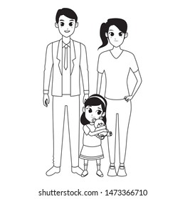 Family dad and mom with little daughter hugging teddy vector illustration graphic design