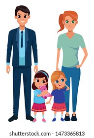 Family dad and mom with little daughters playing with teddy vector illustration graphic design