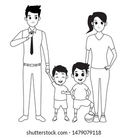 Family dad and mom with little sons playing with ball vector illustration graphic design
