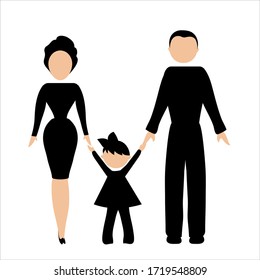 family, dad, mom, me, laconic picture in black and beige color on a white background, graphics, minimalism for your web site design, logo, app, UI. Vector illustration, EPS10.