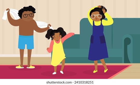 Family dancing, vector cartoon illustration