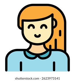 Family daughter icon. Outline family daughter vector icon color flat isolated
