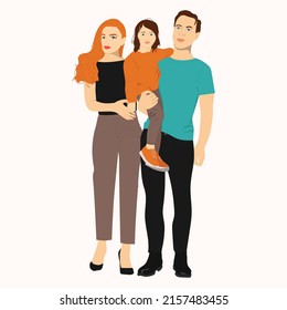 Family with daughter. Mother and father stand with girl. Vector illustration