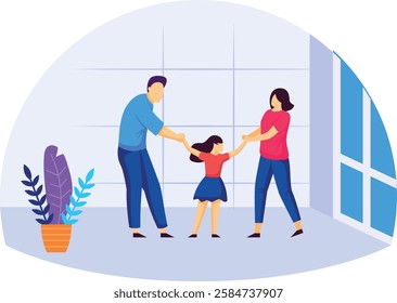 Family and Daughter Playful Bonding concept, Mom, Dad, and Me Dance of Love vector design, Love romance banner, Valentines Day Scene, human relationship stock illustration